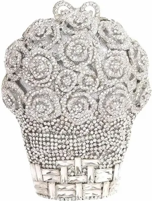 Women Floral Rhinestone Purse Diamond Flower Basket Handbag Unique Crystal Clutch Luxury Wedding Party Evening Bag
