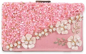 Women Flower Evening Bag Rhinestone Clutch Bag Sparkly Crystal Handbag Pearl Beaded Shoulder Bag Bridal Wedding Purse