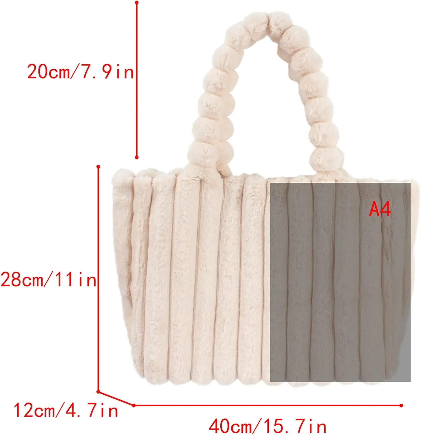 Women Ladies Cute Bear Plush Shoulder Bag Large Tote Handbag Purse Faux Fur Shopping Dating Bag