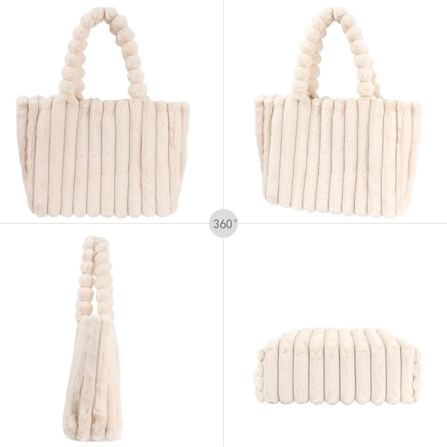Women Ladies Cute Bear Plush Shoulder Bag Large Tote Handbag Purse Faux Fur Shopping Dating Bag