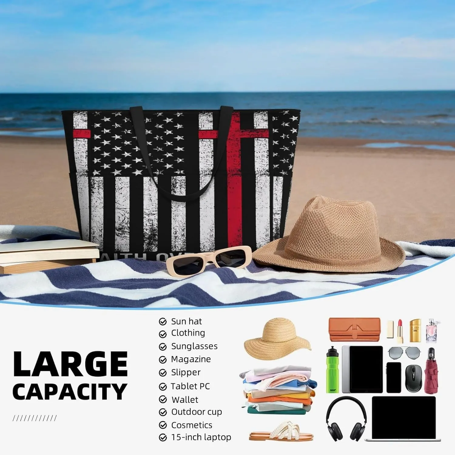 Women Large Beach Bag Travel Weekender Foldable Tote Bag for Pool Beach Vacation Gym