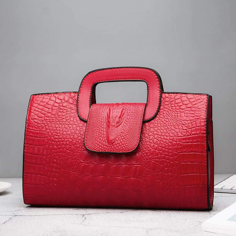 Women Leather Handbag Crocodile Pattern Satchel Elegant Tote Purse Fashion Ladies Evening Bag Classic Wallets (Brown)
