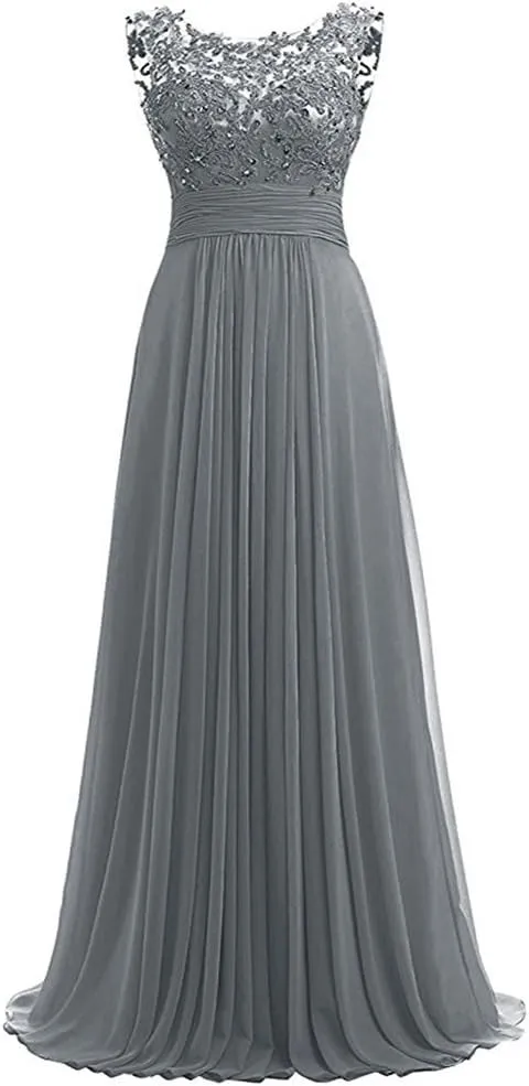 Women Long Beaded Chiffon Bridesmaid Dresses Prom Formal Dress