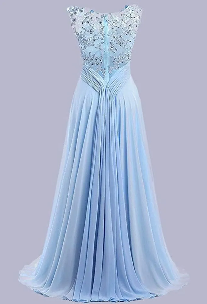 Women Long Beaded Chiffon Bridesmaid Dresses Prom Formal Dress