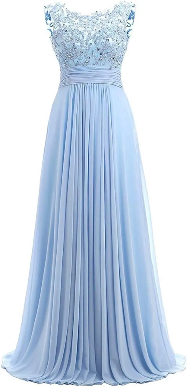 Women Long Beaded Chiffon Bridesmaid Dresses Prom Formal Dress