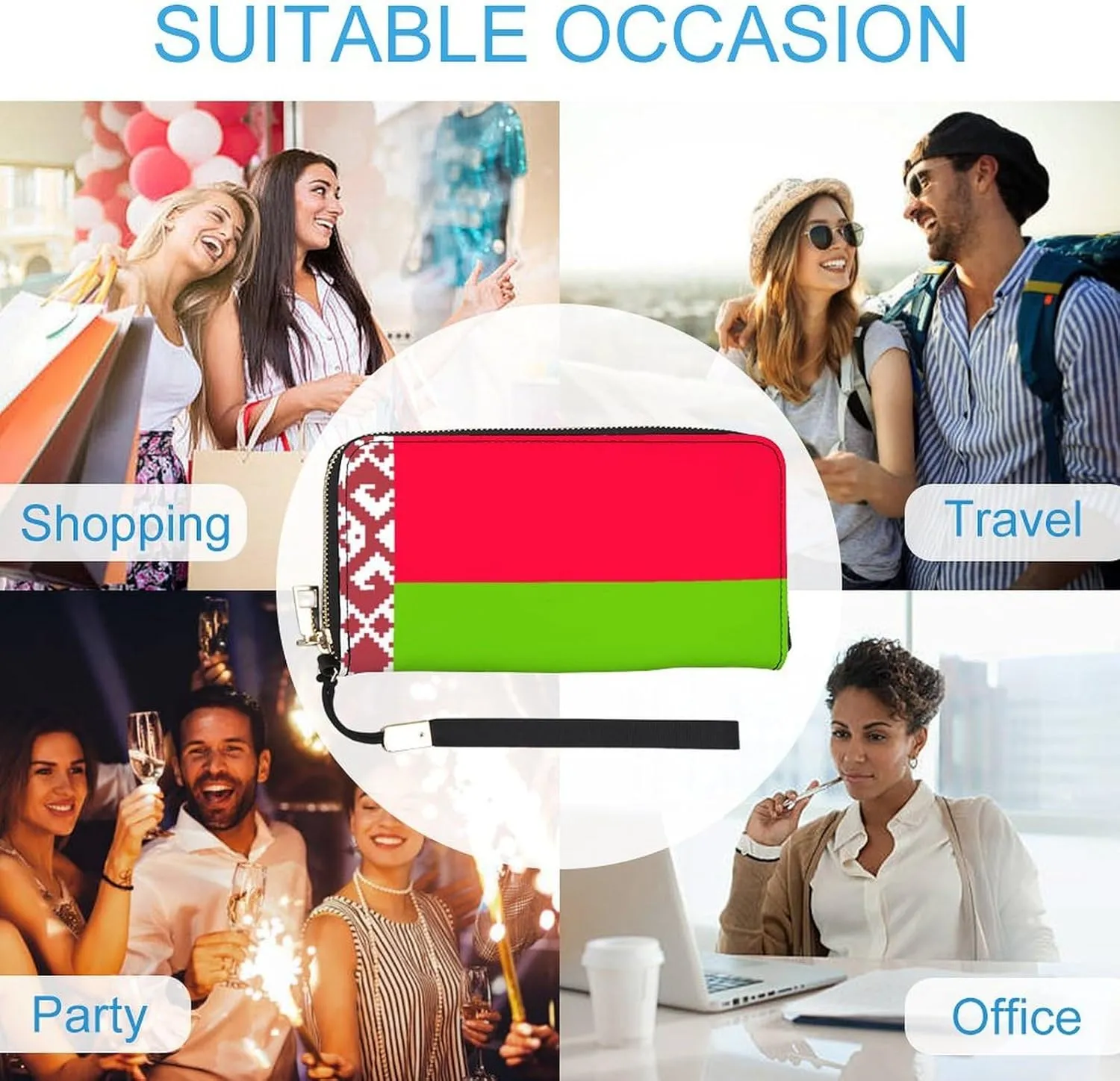 Women Men Belarus Flag Zipper Long Purse with Removable Wristlet Stylish PU Wallet Travel Clutch