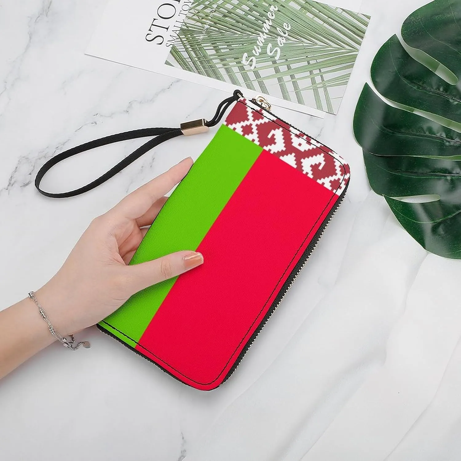 Women Men Belarus Flag Zipper Long Purse with Removable Wristlet Stylish PU Wallet Travel Clutch