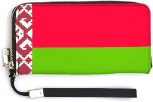 Women Men Belarus Flag Zipper Long Purse with Removable Wristlet Stylish PU Wallet Travel Clutch