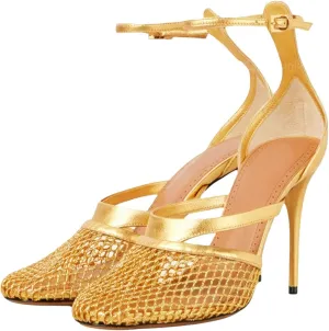 Women Mesh Stiletto Heels Strappy High Heel Sandals Pointed Toe Ankle Strap Dress Shoes for Party Wedding Evening
