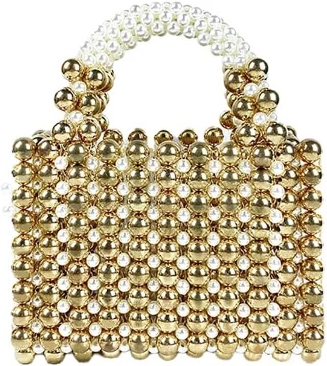 Women Pearl Clutch Bag Beaded Handbag Purse Wedding Bridal Evening Bag Elegant Shoulder Bag for Formal Party