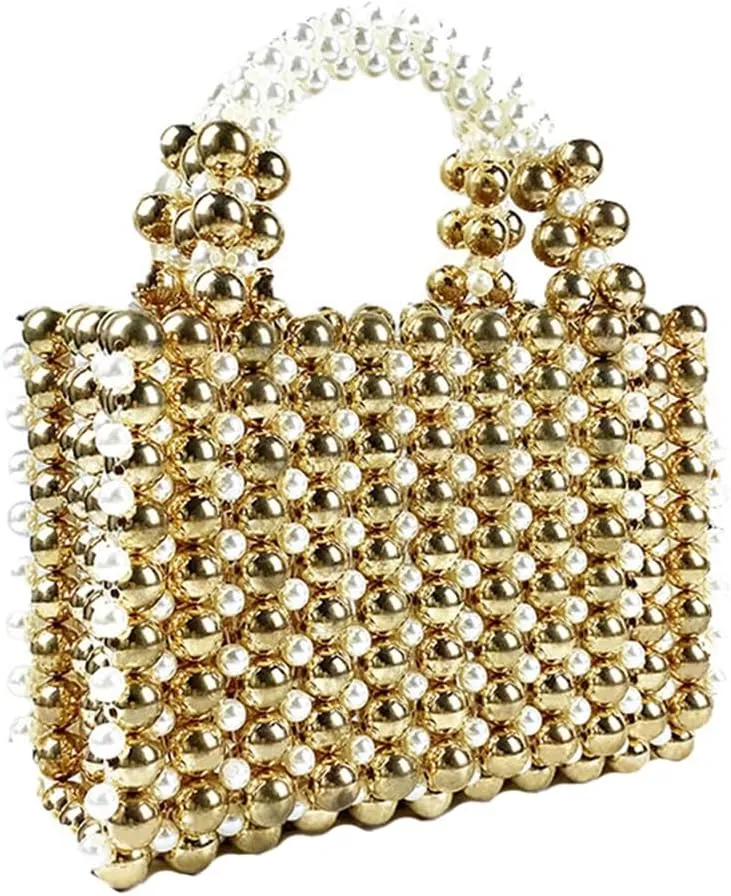 Women Pearl Clutch Bag Beaded Handbag Purse Wedding Bridal Evening Bag Elegant Shoulder Bag for Formal Party