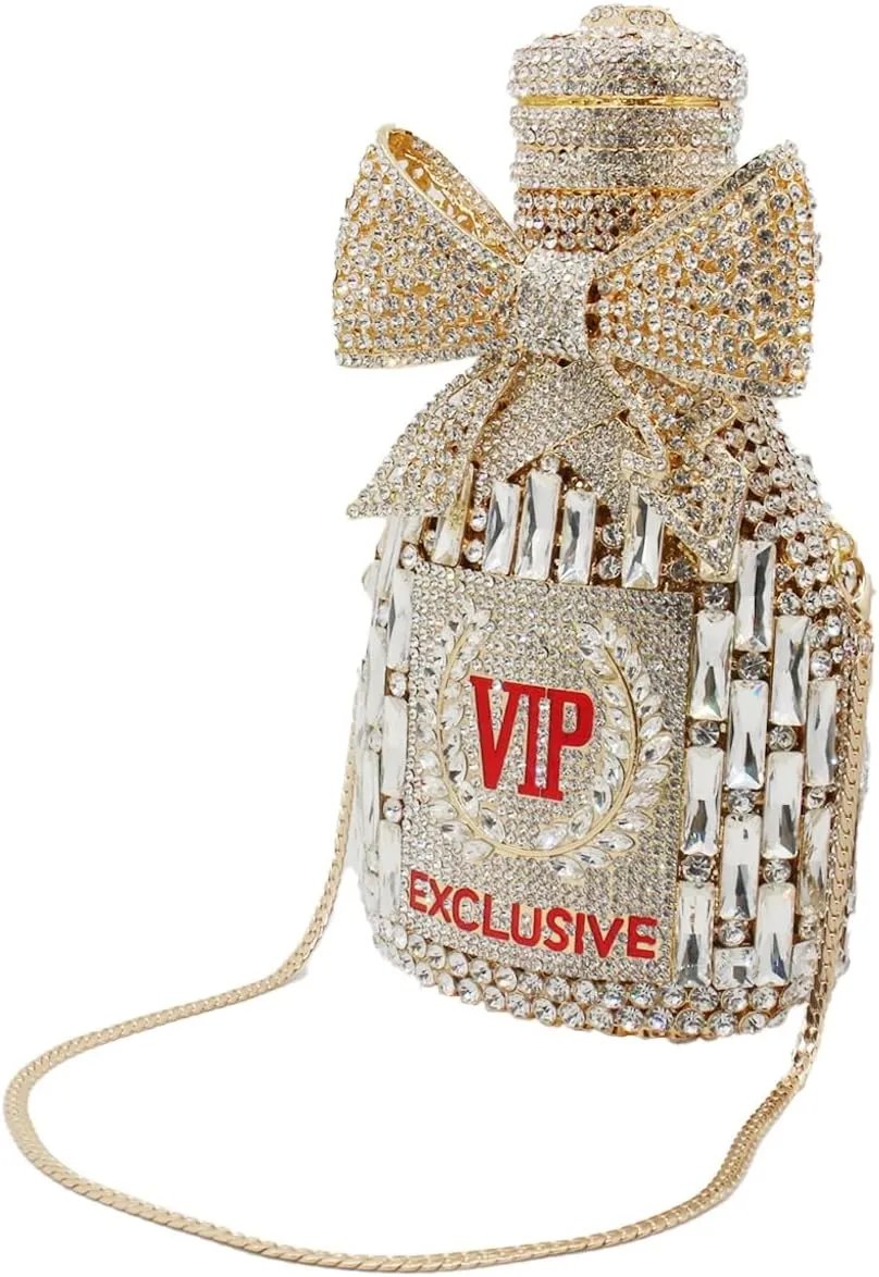 Women Rhinestone Clutch Purse Champagne Bottle Evening Bag Bling Diamond Handbag Unique Bride Purse for Paty Wedding