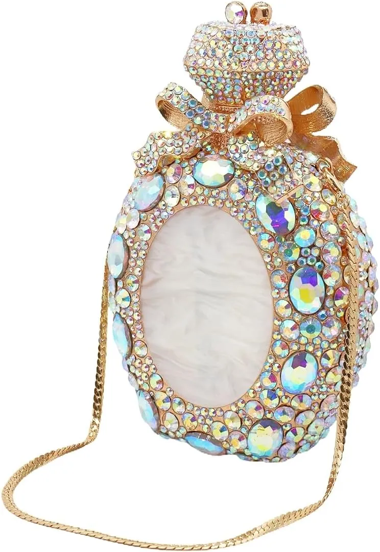 Women Rhinestone Perfume Bottle Clutch Purse Luxury Shell Crystal Evening Bag Cute Diamond Wedding Party Handbag