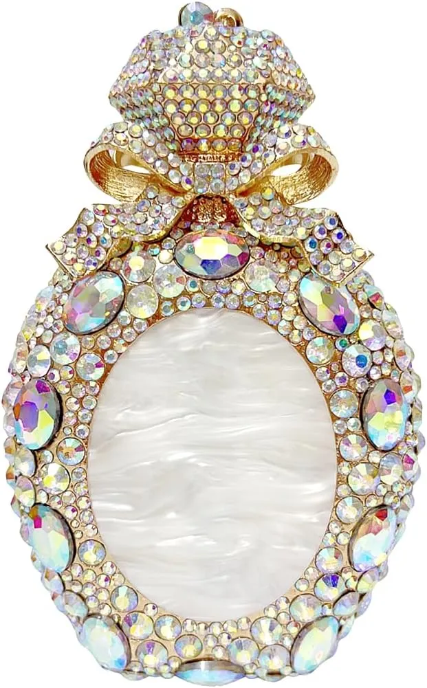 Women Rhinestone Perfume Bottle Clutch Purse Luxury Shell Crystal Evening Bag Cute Diamond Wedding Party Handbag