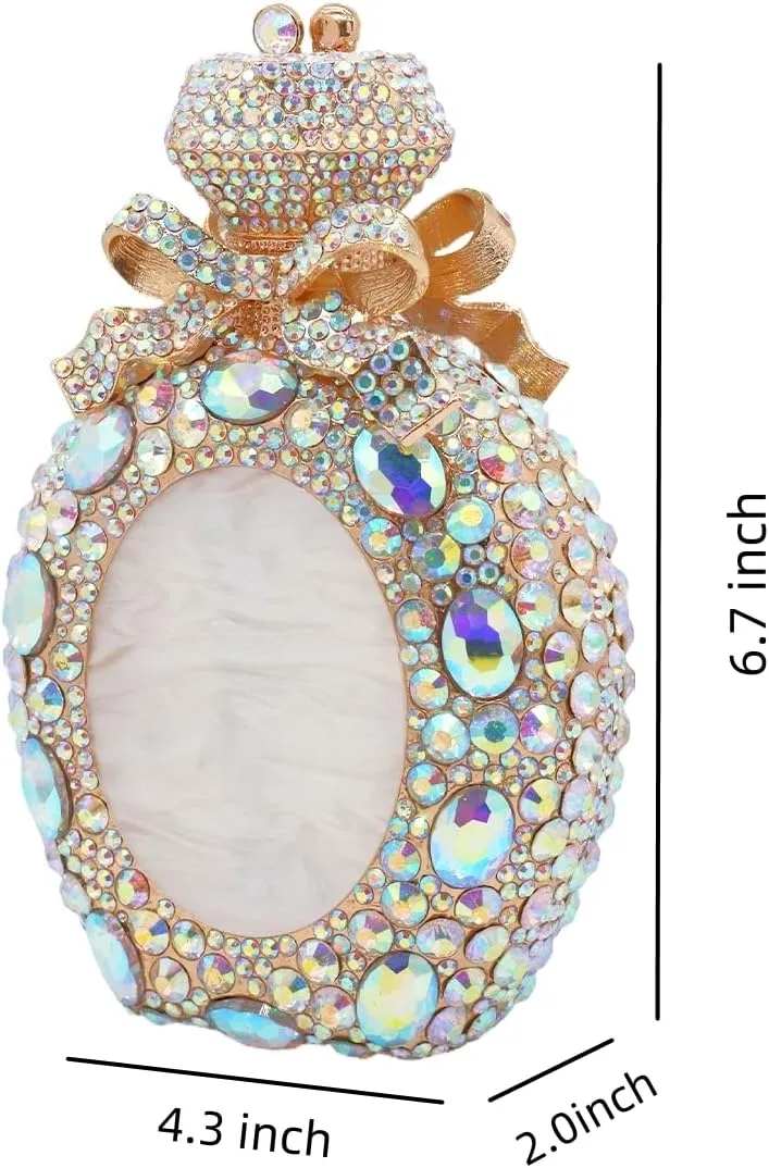 Women Rhinestone Perfume Bottle Clutch Purse Luxury Shell Crystal Evening Bag Cute Diamond Wedding Party Handbag