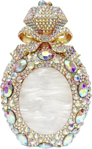 Women Rhinestone Perfume Bottle Clutch Purse Luxury Shell Crystal Evening Bag Cute Diamond Wedding Party Handbag
