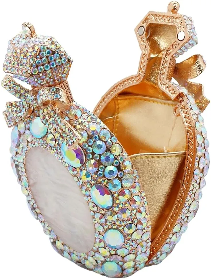 Women Rhinestone Perfume Bottle Clutch Purse Luxury Shell Crystal Evening Bag Cute Diamond Wedding Party Handbag