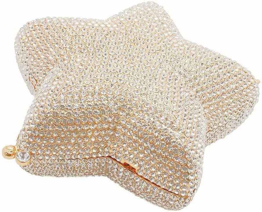 Women Rhinestone Star Shape Clutch Purse Unique Crystal Evening Bag Luxury Chain Handbag for Wedding Cocktail Party