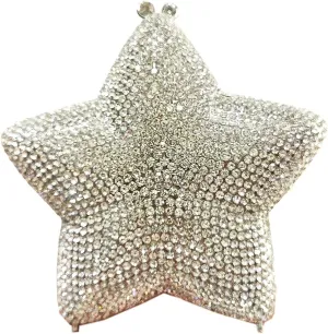 Women Rhinestone Star Shape Clutch Purse Unique Crystal Evening Bag Luxury Chain Handbag for Wedding Cocktail Party