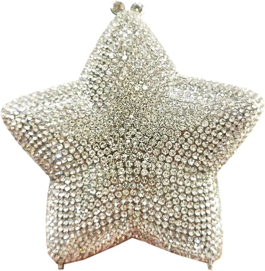 Women Rhinestone Star Shape Clutch Purse Unique Crystal Evening Bag Luxury Chain Handbag for Wedding Cocktail Party
