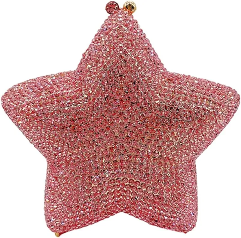 Women Rhinestone Star Shape Clutch Purse Unique Crystal Evening Bag Luxury Chain Handbag for Wedding Cocktail Party