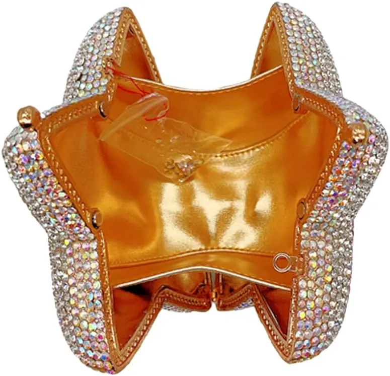 Women Rhinestone Star Shape Clutch Purse Unique Crystal Evening Bag Luxury Chain Handbag for Wedding Cocktail Party