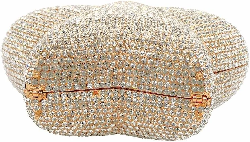 Women Rhinestone Star Shape Clutch Purse Unique Crystal Evening Bag Luxury Chain Handbag for Wedding Cocktail Party