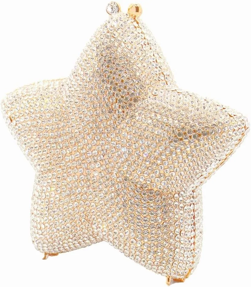 Women Rhinestone Star Shape Clutch Purse Unique Crystal Evening Bag Luxury Chain Handbag for Wedding Cocktail Party