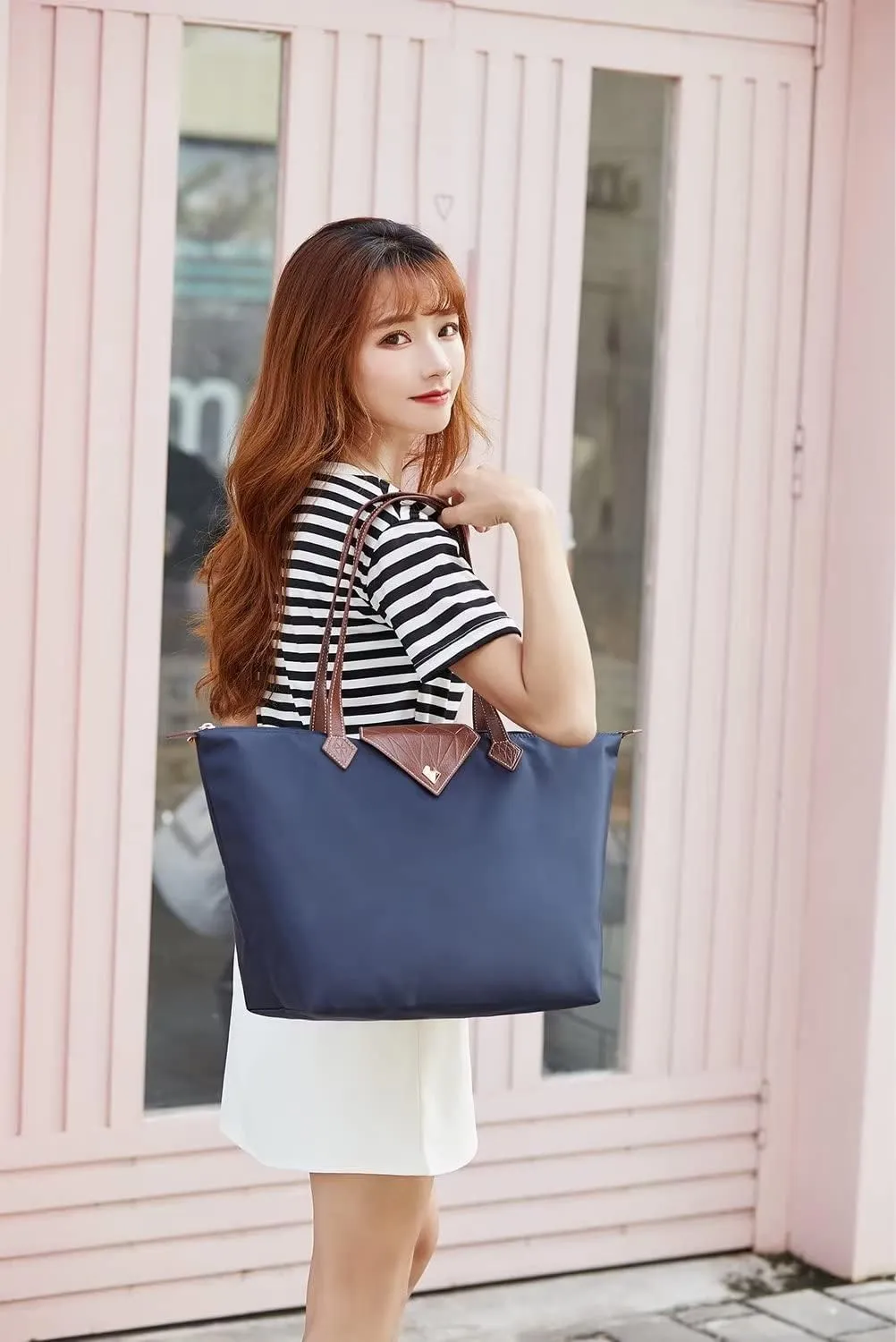 Women Tote Bag,Stylish Waterproof Nylon Ladies Shoulder Bag, Folding Beach Travel Bag for Work,Shopping, Large