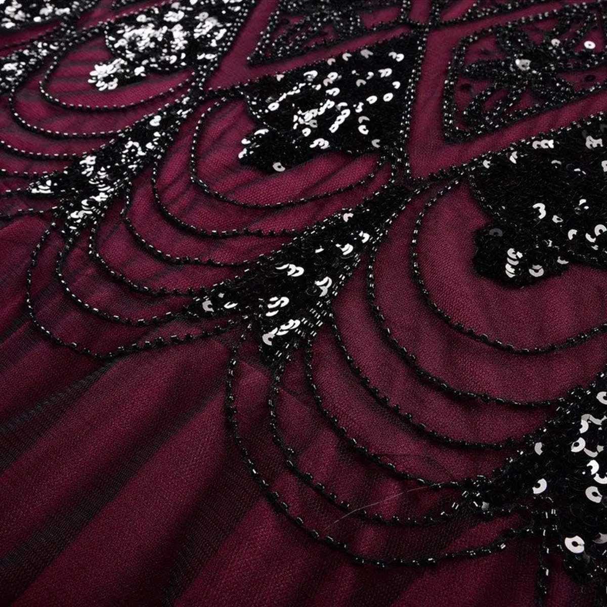 Women Vintage 1920s Gatsby Flapper Evening Party Dress V Neck Art Deco Sequins Mermaid Hem Cocktail Formal Long Maxi Gown