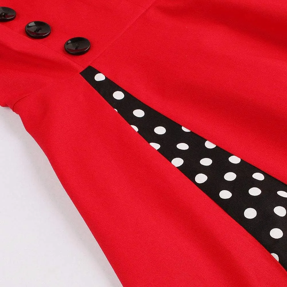 Women Vintage Polka Dot 1950s Rockabilly Halter Audrey Dress Retro Floral Evening Cocktail Swing Dress