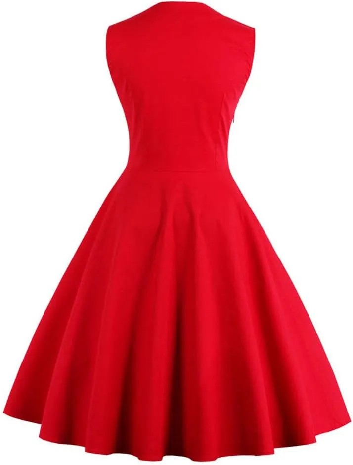 Women Vintage Polka Dot 1950s Rockabilly Halter Audrey Dress Retro Floral Evening Cocktail Swing Dress