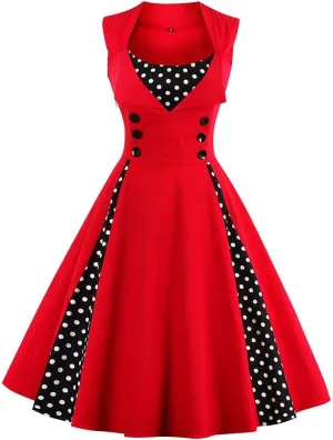 Women Vintage Polka Dot 1950s Rockabilly Halter Audrey Dress Retro Floral Evening Cocktail Swing Dress