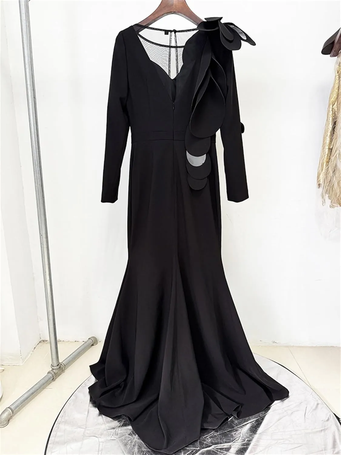 Women's 2025 Designer Dress Long Sleeve 3D Petal Appliques Female Formal Gown Long Maxi Evening Party Dresses