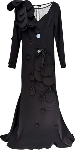 Women's 2025 Designer Dress Long Sleeve 3D Petal Appliques Female Formal Gown Long Maxi Evening Party Dresses