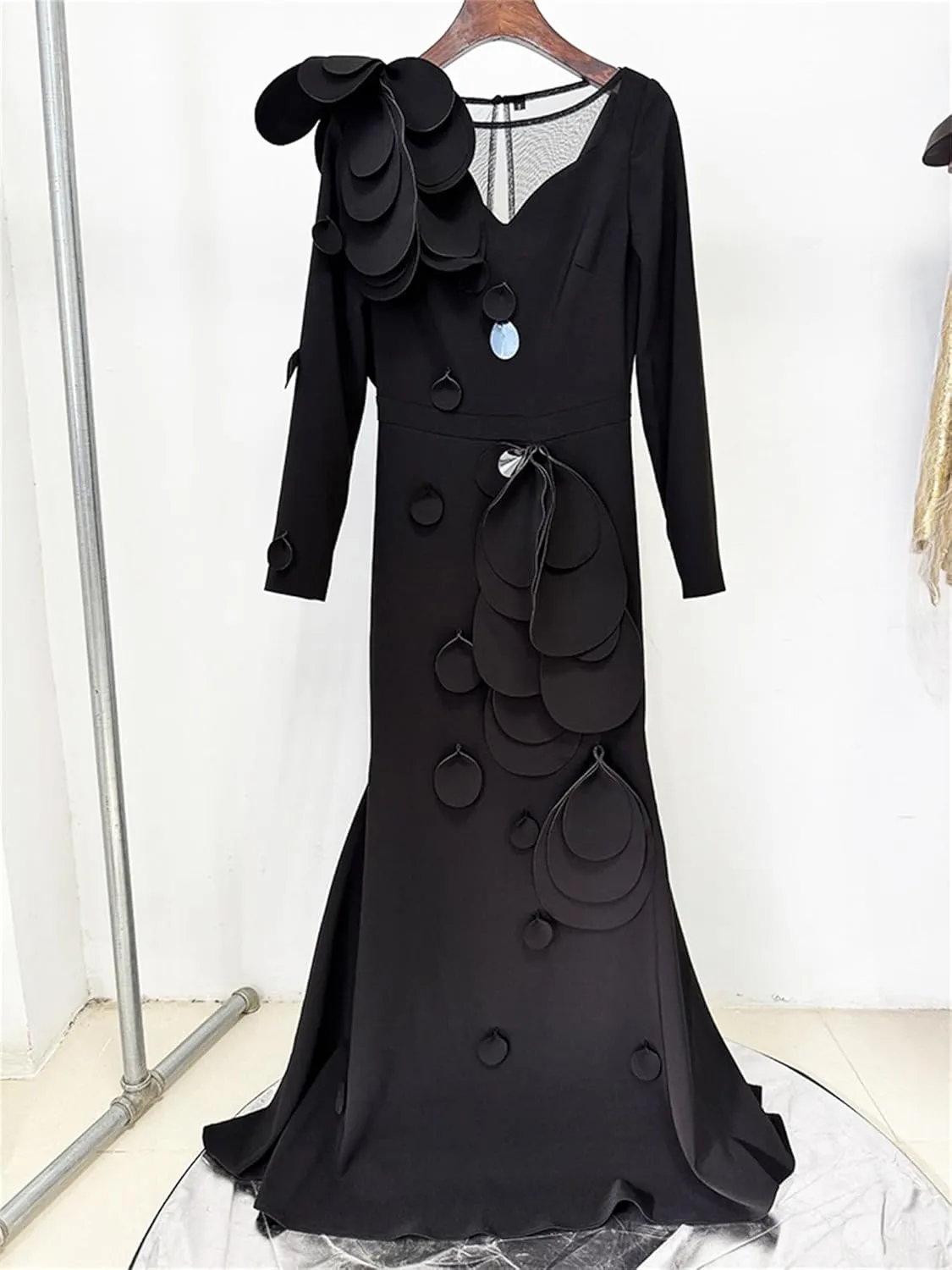 Women's 2025 Designer Dress Long Sleeve 3D Petal Appliques Female Formal Gown Long Maxi Evening Party Dresses