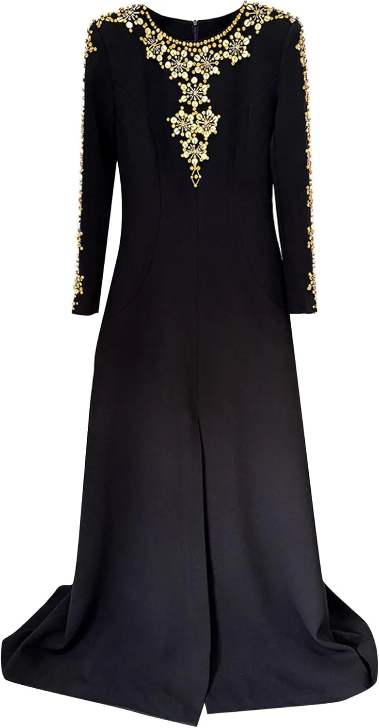 Women's 2025 Designer Party Dresses Rhinestone Diamonds Beaded Split Long Maxi Prom Dress Female Evening Gown