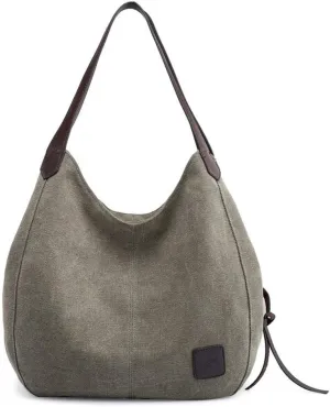 Women's Bags-Fashionable Wild Korean Shoulder Bag Multi Compartment Canvas Bag (Color : Army Green, Size : One Size)