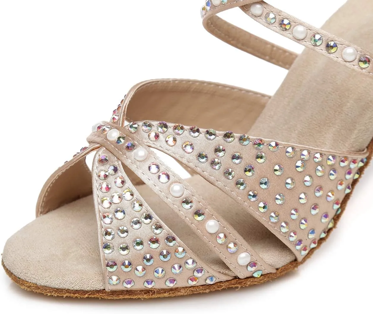 Womens Beaded Latin Salsa Dancing Shoes Ankle Strap Wedding Evening Sandals