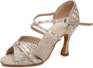 Womens Beaded Latin Salsa Dancing Shoes Ankle Strap Wedding Evening Sandals