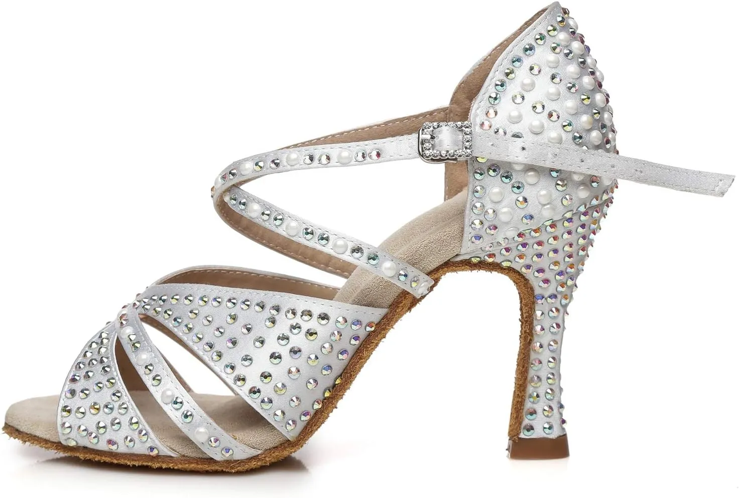Womens Beaded Latin Salsa Dancing Shoes Ankle Strap Wedding Evening Sandals