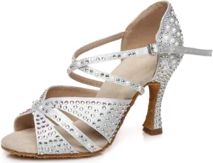 Womens Beaded Latin Salsa Dancing Shoes Ankle Strap Wedding Evening Sandals