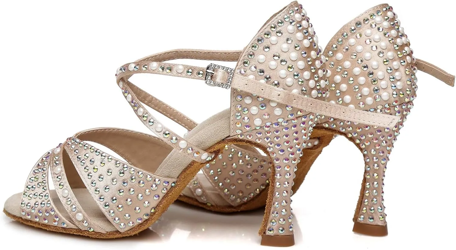 Womens Beaded Latin Salsa Dancing Shoes Ankle Strap Wedding Evening Sandals