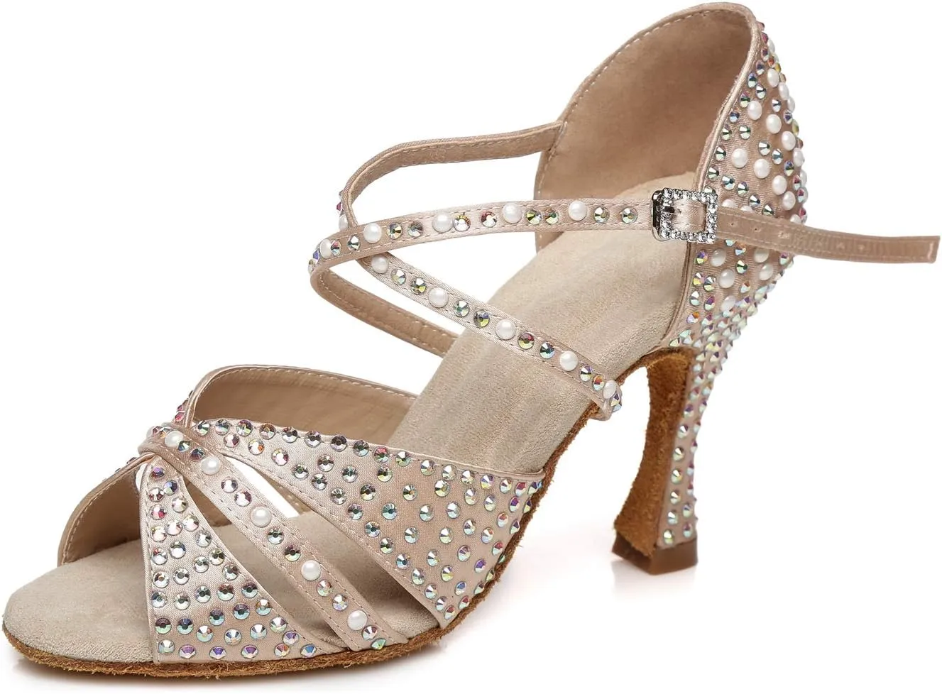 Womens Beaded Latin Salsa Dancing Shoes Ankle Strap Wedding Evening Sandals