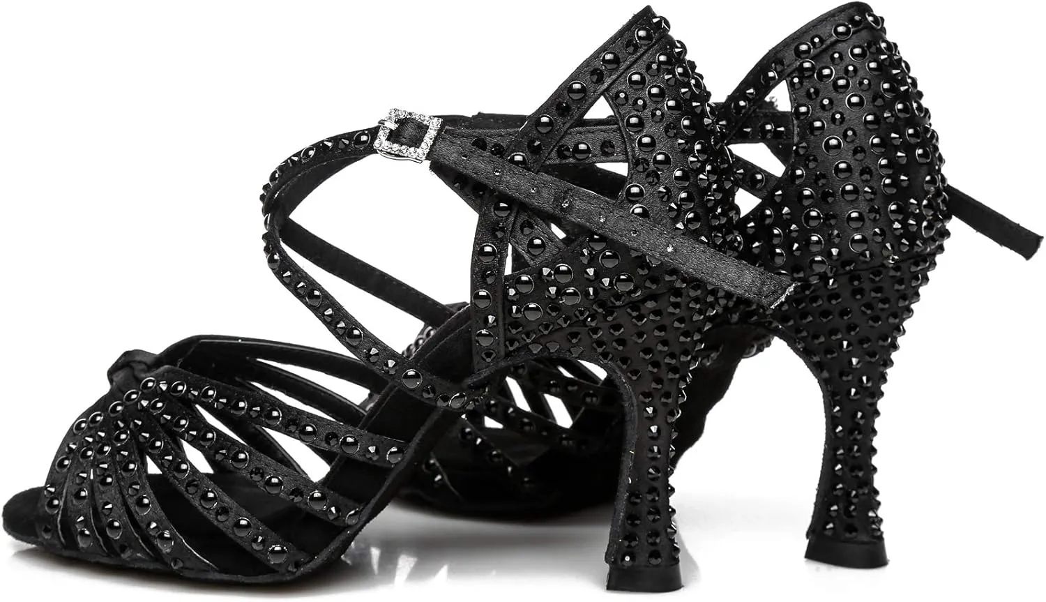 Womens Beaded Latin Salsa Dancing Shoes Ankle Strap Wedding Evening Sandals