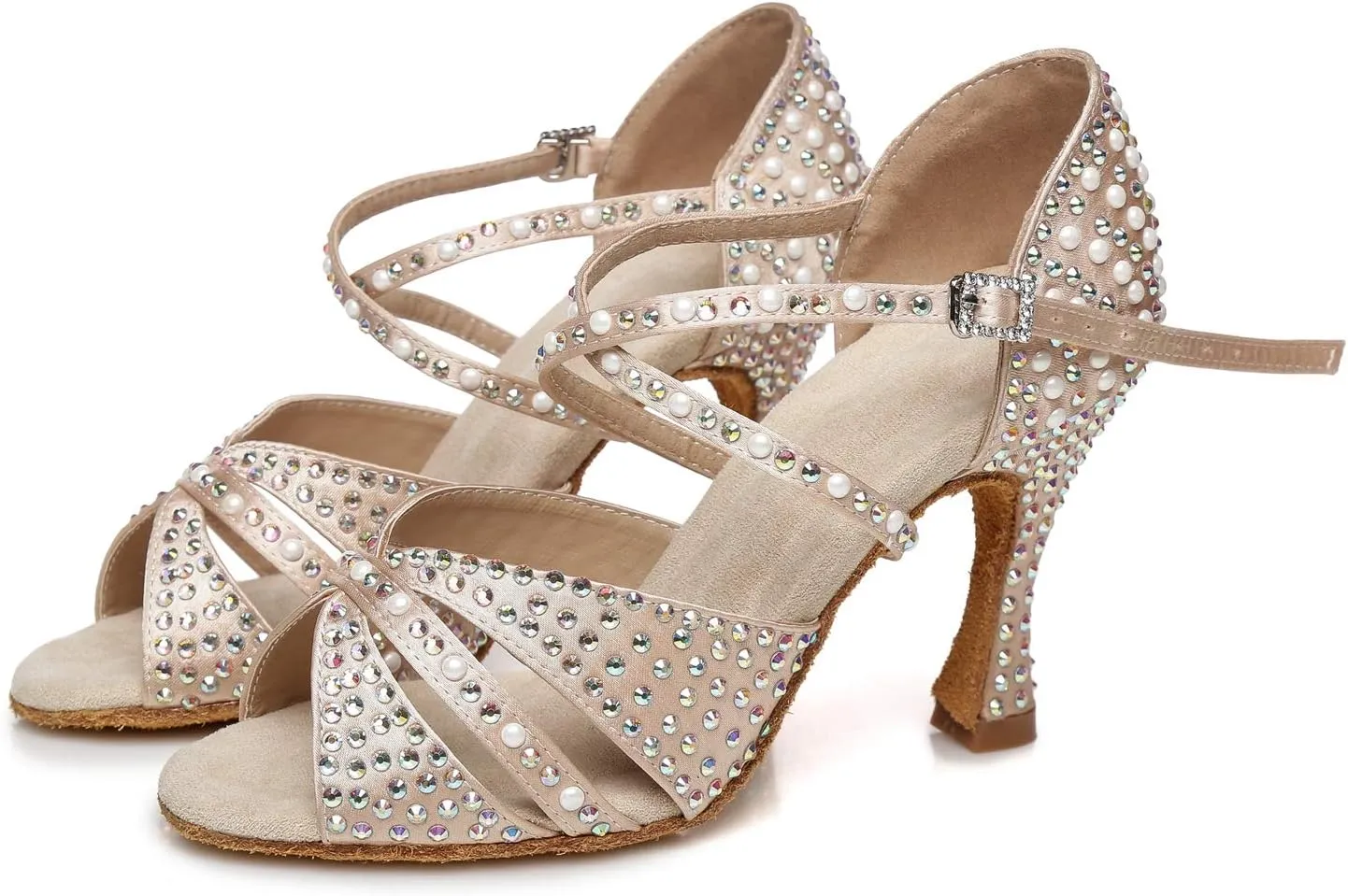 Womens Beaded Latin Salsa Dancing Shoes Ankle Strap Wedding Evening Sandals