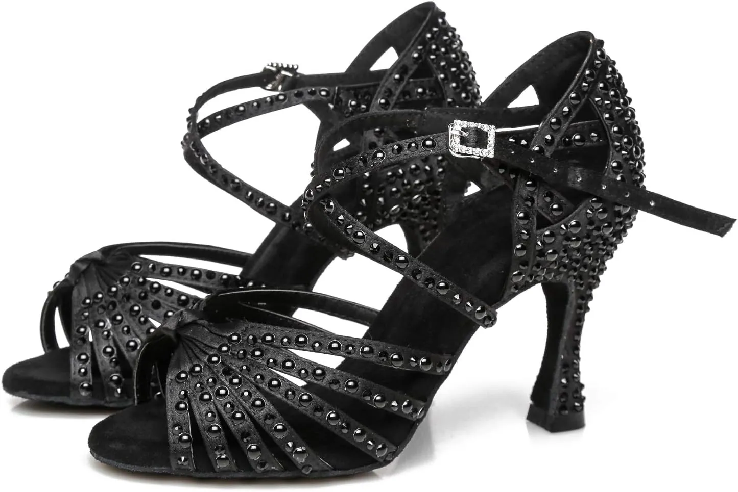Womens Beaded Latin Salsa Dancing Shoes Ankle Strap Wedding Evening Sandals