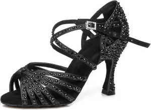 Womens Beaded Latin Salsa Dancing Shoes Ankle Strap Wedding Evening Sandals