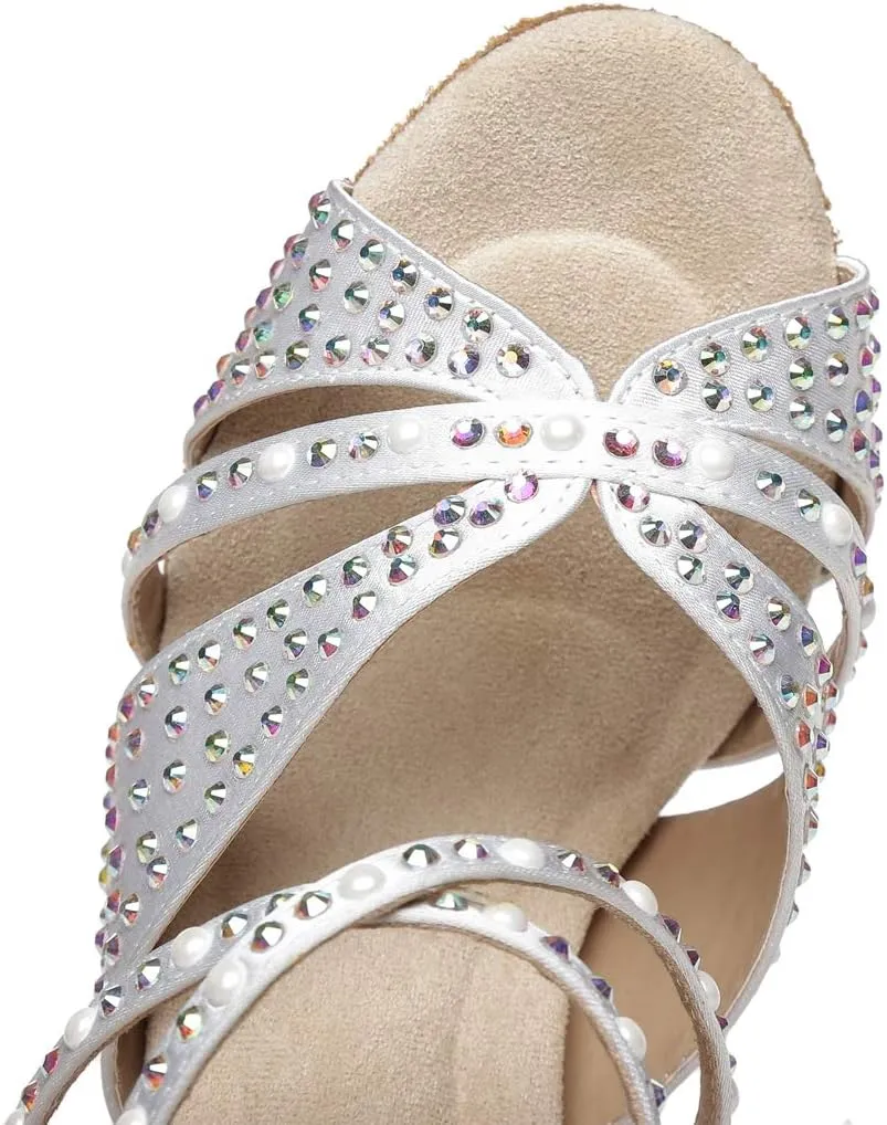 Womens Beaded Latin Salsa Dancing Shoes Ankle Strap Wedding Evening Sandals