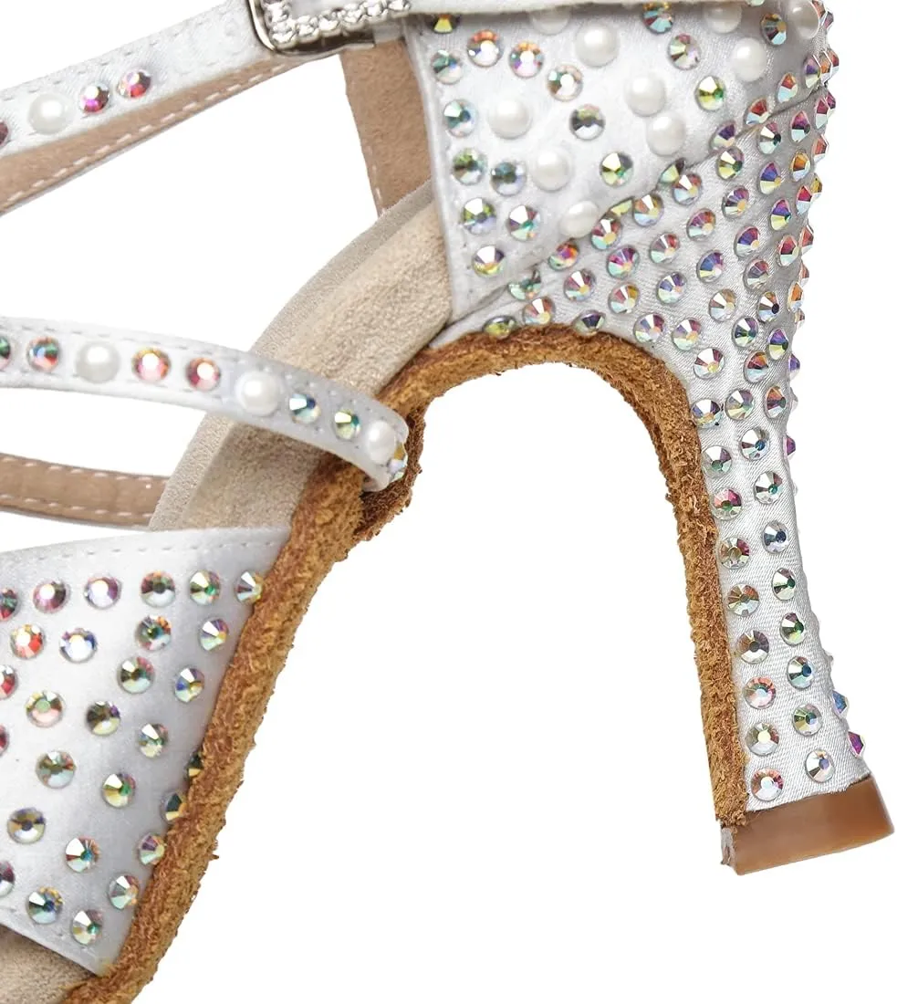 Womens Beaded Latin Salsa Dancing Shoes Ankle Strap Wedding Evening Sandals